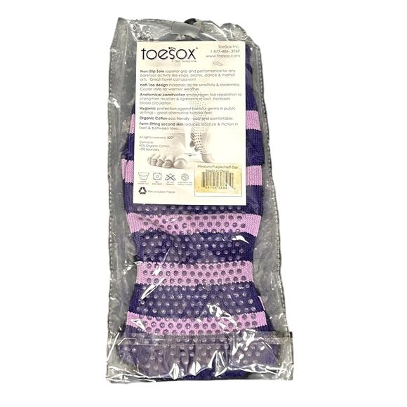 NEW Women's Dark Purple & Light Purple Striped ToeSox Treaded Socks M 8.5-10.5 - Picture 2 of 2